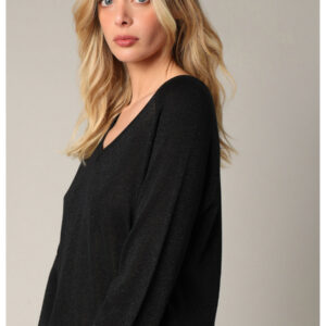 Pull col V pailleté noir