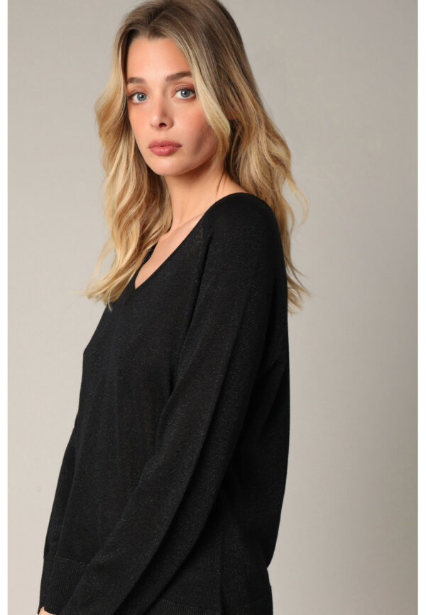 Pull col V pailleté noir