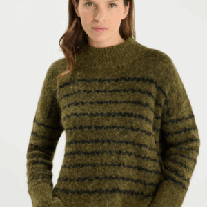 Pull rayé kaki et noir
