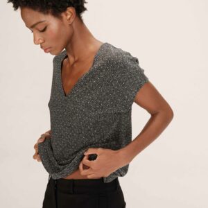 Top col v en lurex argent