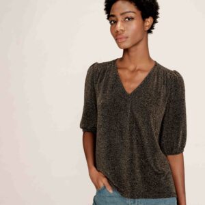 Top manches 3/4 en lurex or