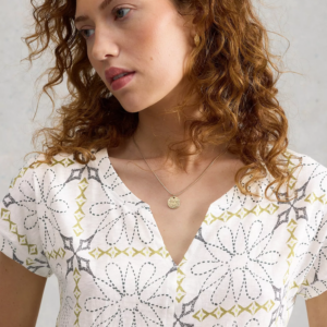 T-shirt col V imprimé coton