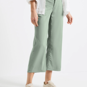 Pantalon 7/8e en toile vert amande