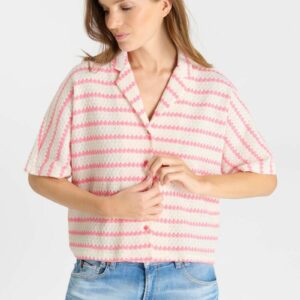 Chemise en maille rayé écru et rose