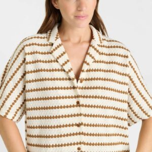Chemise en maille rayé écru et camel