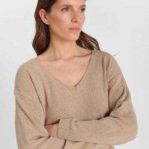 Pull col V beige