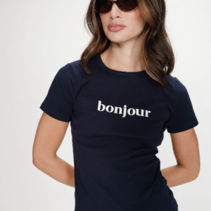 T-shirt bleu marine "bonjour"