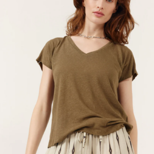 T-shirt lin/viscose kaki