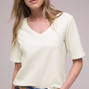 T-shirt col V blanc