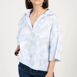 Blouse brodée bleu