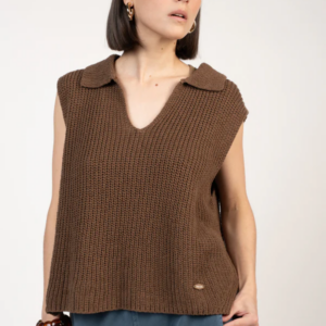 Pull col polo marron