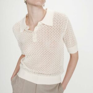 Polo fine maille écru