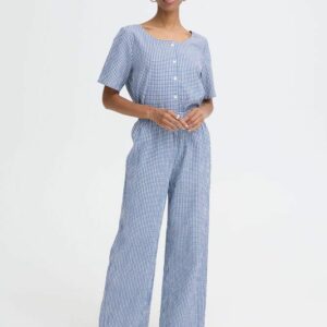 Pantalon motifs vichy bleu et blanc