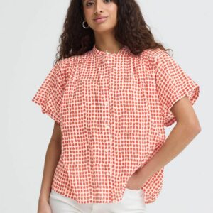 Blouse imprimé blanc et orange