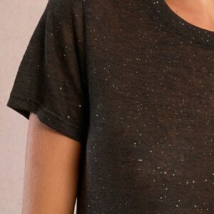 T-shirt pailleté en semi-transparence noir