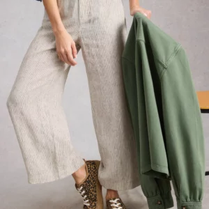 Pantalon en lin large 7/8e rayé