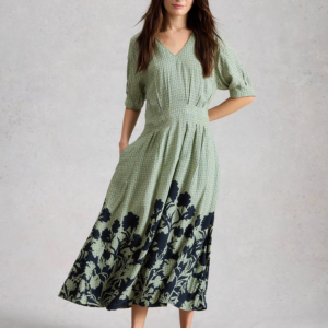 Robe longueur midi imprimé vert