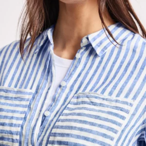 Chemisier rayé bleu en lin