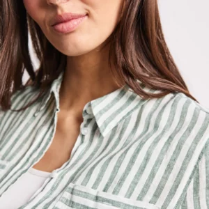 Chemisier rayé kaki en lin