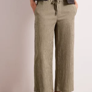 Pantalon en gaze de coton rayé camel