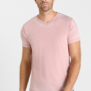T-shirt col V rose poudré