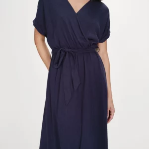 Robe longue col V bleu marine