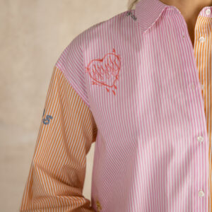 Chemise rayée et brodée bi-color rose et orange