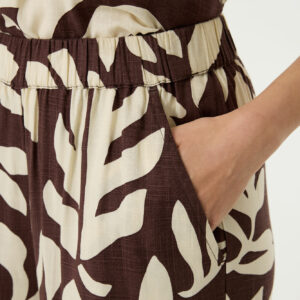 Pantalon fluide fleuri marron et écru