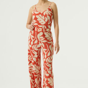 Pantalon fluide fleuri orange et écru