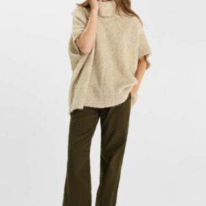 Poncho col roulé beige