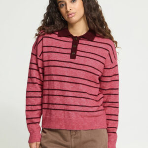 Pull col polo rose et bordeaux