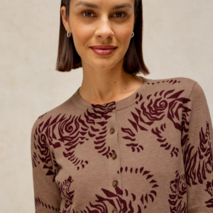 Gilet boutonné en coton à motifs bordeaux