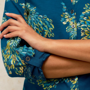 Chemisier 100% coton imprimé bleu canard