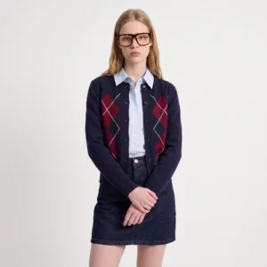 Cardigan 100% laine motifs losanges