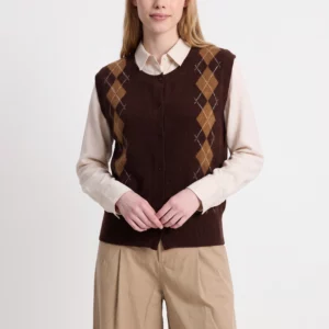 Cardigan sans manches 100% laine losanges