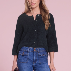 Cardigan douillet à manches 3/4 bleu marine