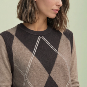 Pull sans manches losanges marron