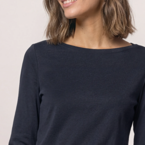 T-shirt col bateau bleu marine