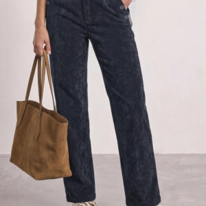 Pantalon en velours à boutons bleu marine