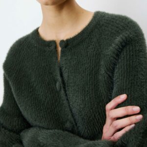 Cardigan doux col rond boutonné kaki