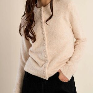 Cardigan manches 3/4 à boutons beige