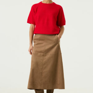 Jupe longueur midi en daim camel