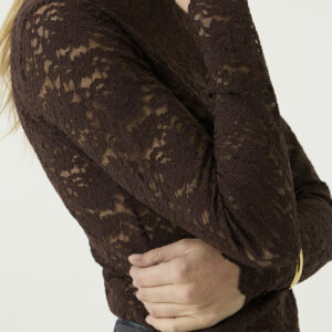 T-shirt manches longues en dentelle marron