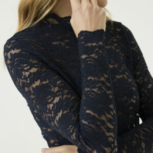 T-shirt manches longues en dentelle bleu marine